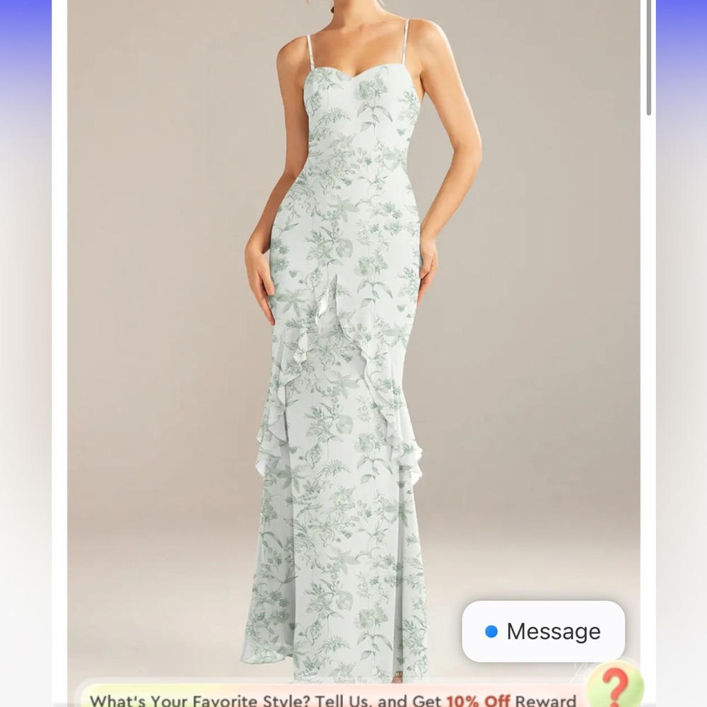 New Bridesmaid Dress-Bust 33”, Waist 26”, Hips 36”, Hollow to Floor 50”.